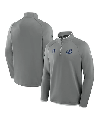 Fanatics Men's Gray Tampa Bay Lightning 2025 Stanley Cup Playoffs Authentic Pro Fleece Quarter-Zip Pullover Hoodie