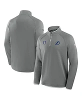 Fanatics Men's Gray Tampa Bay Lightning 2025 Stanley Cup Playoffs Authentic Pro Fleece Quarter-Zip Pullover Hoodie