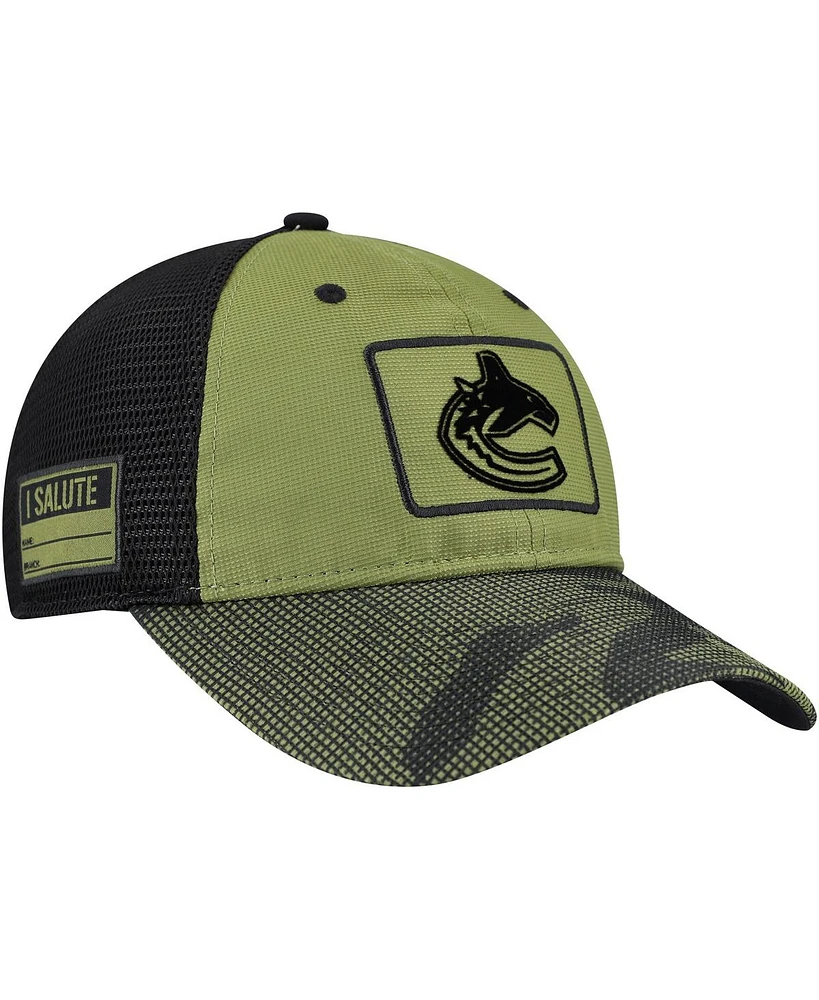 Fanatics Men's Olive Vancouver Canucks Military Appreciation Trucker Adjustable Hat