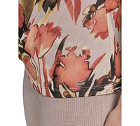 Calvin Klein Petite Floral-Print Mesh Blouse