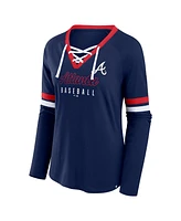 Fanatics Women's Navy Atlanta Braves Won Done Raglan Lace-Up Long Sleeve T-Shirt