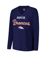 G-iii 4Her by Carl Banks Women's Navy Denver Broncos Post Season Long Sleeve V-Neck T-Shirt