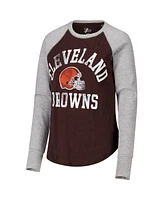 G-iii 4Her by Carl Banks Women's Brown/Heather Gray Cleveland Browns Waffle Knit Raglan Long Sleeve T-Shirt