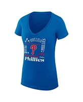G-iii 4Her by Carl Banks Women's Royal Philadelphia Phillies Collage Team Graphic V-Neck Fitted T-Shirt