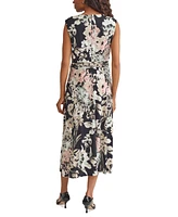 Kasper Women's Floral-Print Pleated-Neck Keyhole Midi Dress, Regular & Petite