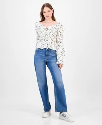 Celebrity Pink Juniors Ditsy Print Ruffle Trim Babydoll Top Tinseltown Juniors High Rise Slim Wide Leg Jeans