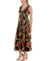 Taylor Women's Printed V-Neck Smocked-Waist Sleeveless Dress
