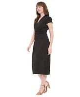 London Times Women's Short-Sleeve V-Neck Midi Dress
