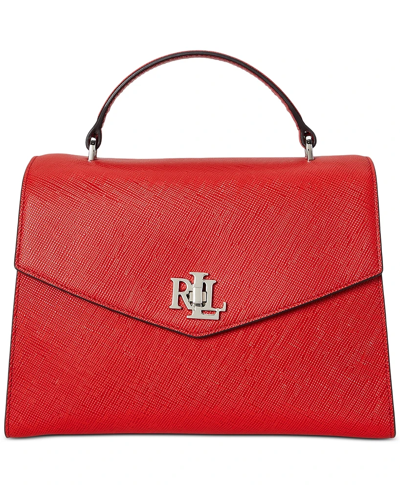 Lauren Ralph Crosshatch Leather Large Farrah Satchel