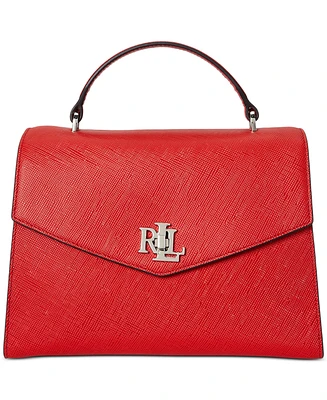 Lauren Ralph Crosshatch Leather Large Farrah Satchel