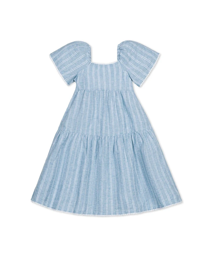 Hope & Henry Toddler Girls Flounce Sleeve Tiered Linen Dress