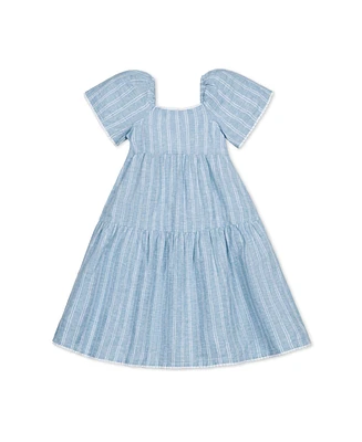 Hope & Henry Toddler Girls Flounce Sleeve Tiered Linen Dress