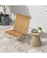 Folding Outdoor Lounge Chair with Slatted Seat and Backrest