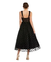 Mac Duggal Women's Polka Dot Net Bustier A-Line Midi Dress