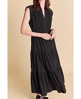 endless rose Women's Pintuck Details Sleeveless Midi Dress