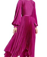 Mac Duggal Women's Long Sleeve Pleated Handkerchief Dress