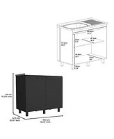 Salento 2 Freestanding Utility Base Cabinet with Stainless Steel Countertop and 2-Door, Smokey Oak