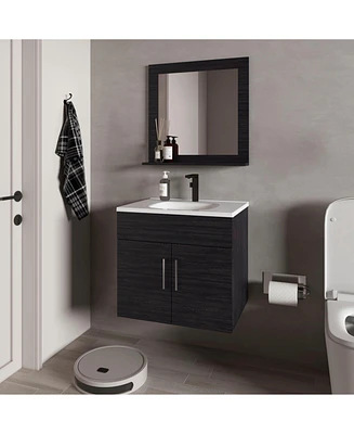 Slater Floating Bathroom Vanity Set with Sink, Two-Door Cabinet, and Mirror,Wengue