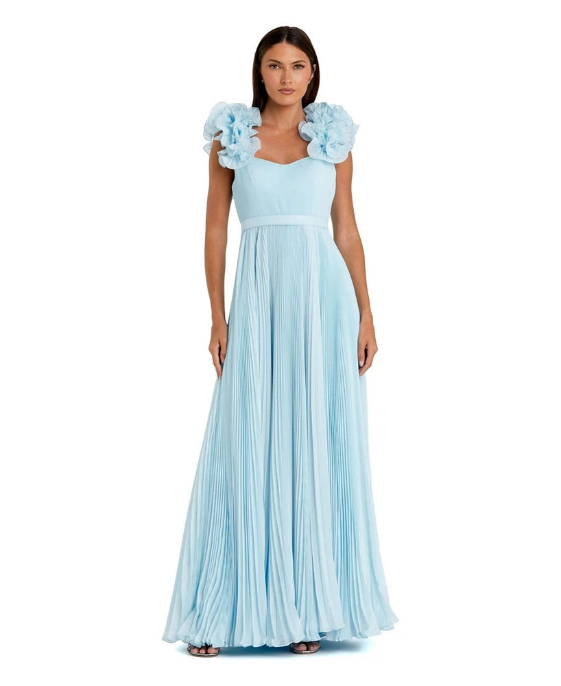 Mac Duggal Women's Pleated Organza Gown With Ruffle Straps