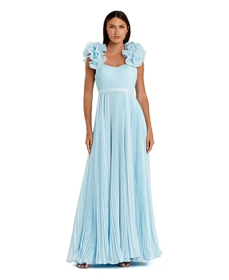 Mac Duggal Women's Pleated Organza Gown With Ruffle Straps