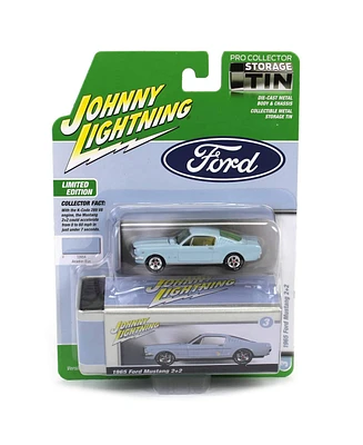 1/64 1965 Ford Mustang Fastback Blue Johnny Lightning Collector Tin