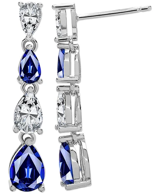 Blue Spinel (3/4 ct. t.w.) & Lab Grown White Sapphire (1-7/8 ct. t.w.) Pear-Shaped Linear Drop Earrings in Sterling Silver