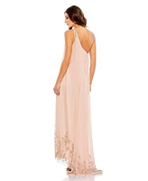Mac Duggal Women's Flowy One Shoulder Asymmetrical Beaded Gown