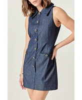 endless rose Women's Denim Collared Mini Dress