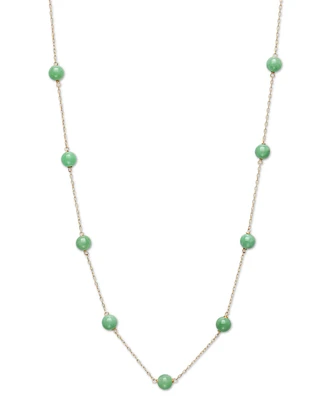Dyed Green Jade Bead Station 18" Collar Necklace in 10k Gold
