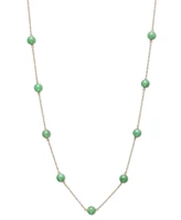Dyed Green Jade Bead Station 18" Collar Necklace in 10k Gold