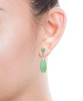 2-Pc. Set Dyed Green Jade Elongated Pear Pendant Necklace & Matching Drop Earrings in Sterling Silver