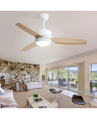 46'' Modern 3-blade Three-color Dimmable Ceiling Fan with Led Light Six-speed Remote Control and Forward Reverse Rotation Function for Bedrooms L