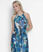 Dkny Women's Tie-Waist Chiffon Fit & Flare Midi Dress
