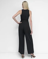 Dkny Women's Crisscross Halter Belted Wide-Leg Jumpsuit