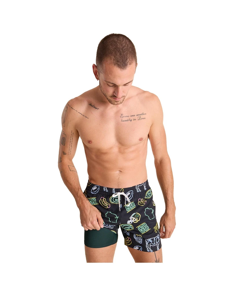Chubbies Men's 5.5" Black Green Bay Packers The Neon Lined Classic Swim Trunks