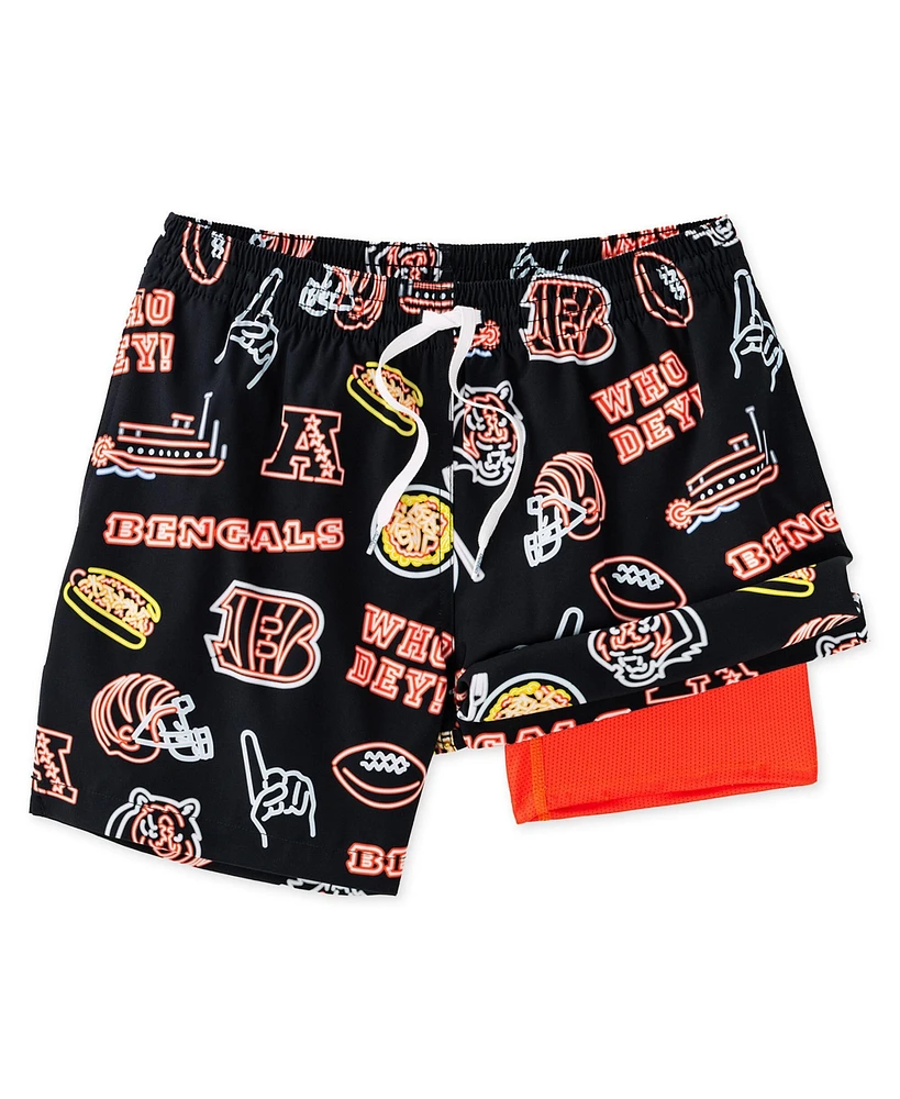 Chubbies Men's 5.5" Black Cincinnati Bengals The Neon Lined Classic Swim Trunks