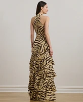 Lauren Ralph Women's Zebra-Print Ruffle-Trim Georgette Gown
