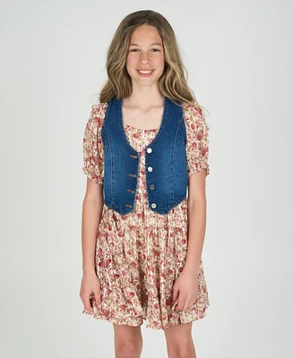 Rare Editions Big Girls 2-Piece Lurex Chiffon With Denim Vest and Dress Set