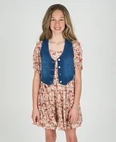 Rare Editions Big Girls 2-Piece Lurex Chiffon With Denim Vest and Dress Set