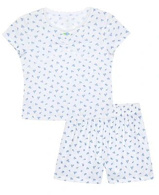 Max & Olivia Big Girls Pointelle with Lace Floral-Print Shorts Pajama Set