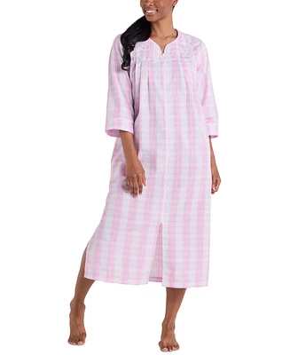 Miss Elaine Women's 3/4-Sleeve Zip-Front Seersucker Robe