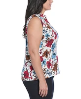 Rafaella Plus Bouquet Print V-Neck Polo T-Shirt