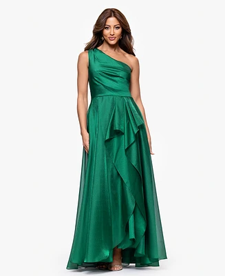 Xscape Women's Metallic Draped One-Shoulder Gown
