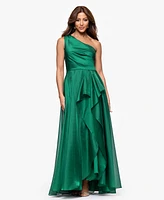 Xscape Women's Metallic Draped One-Shoulder Gown