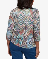 Alfred Dunner Women's El Paso Ikat Diamond Detailed Neckline Top