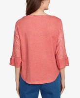 Alfred Dunner Women's El Paso Diamond Textured Spliced Bell Sleeve Top