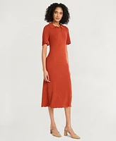 Luxely Women's Solid-Color Collared Midi Dress