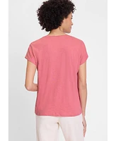 Olsen Embroidered Trim Cotton Linen Tee