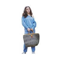Balance Stripes Handwoven Beach Straw Tote Basket
