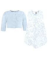 Hudson Baby Girls Cotton Dress and Cardigan Set Blue Blossom